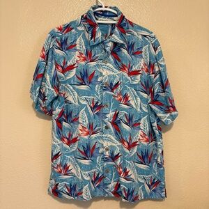 Caribbean Silk Blend Short Sleeve Button Camp Shirt Cruise Vacation Patriotic Lg